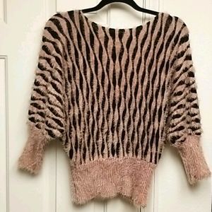SOFT & Fuzzy Sweater Animal Print top Dolman Batwing Boat neck Mingle Shirt LA